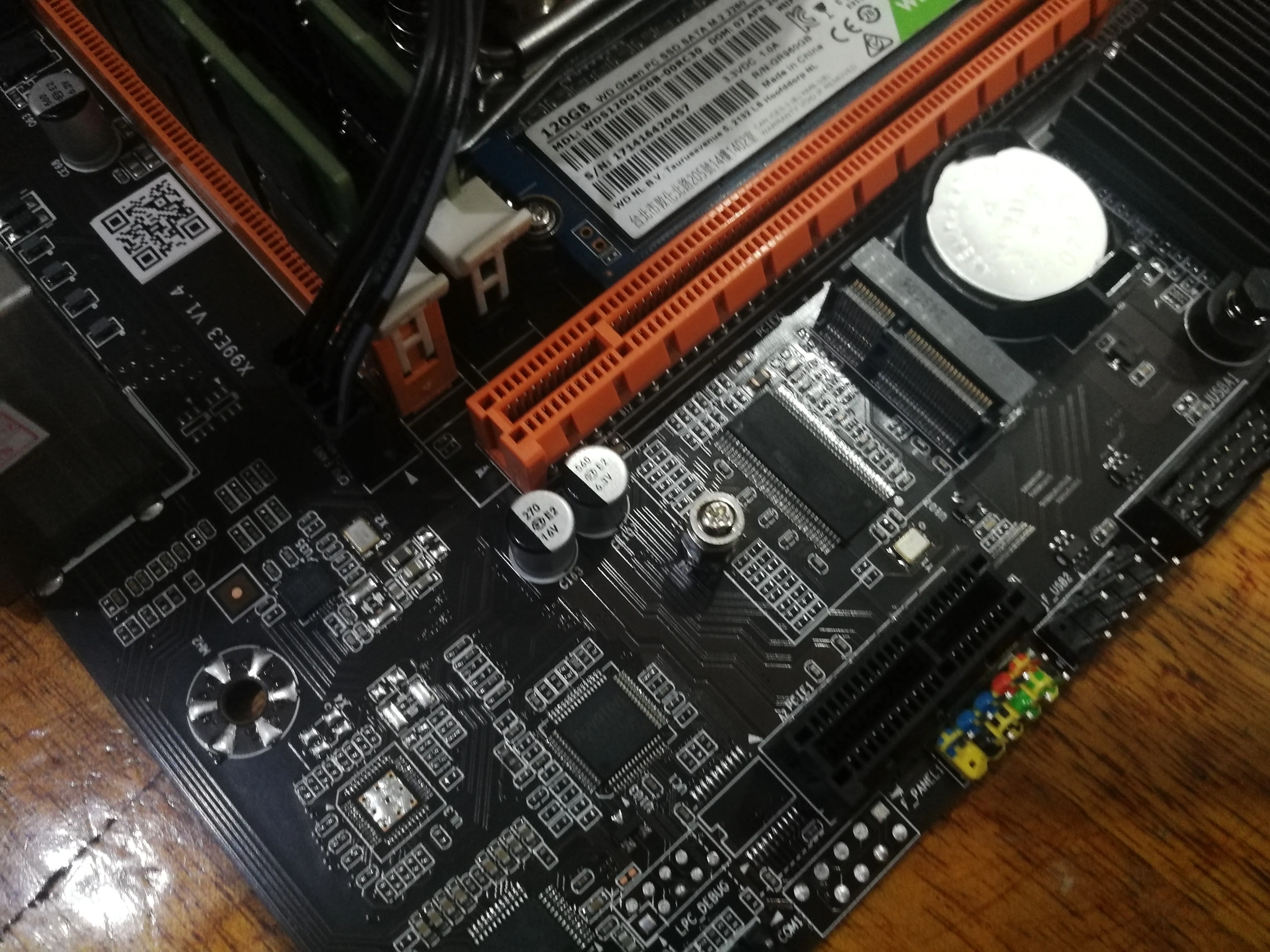 Close-up of the lower left corner of the motherboard